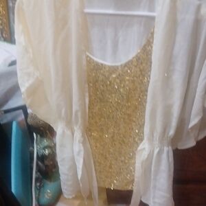 Gold Sequin Top with Cream Cover-Up